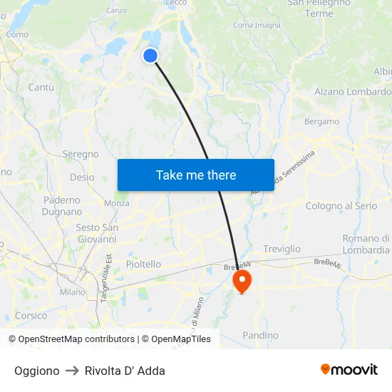 Oggiono to Rivolta d'Adda map