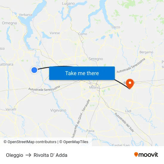 Oleggio to Rivolta D' Adda map