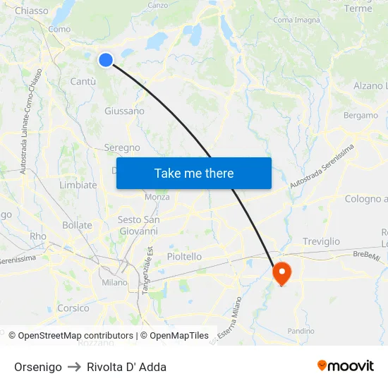 Orsenigo to Rivolta D' Adda map