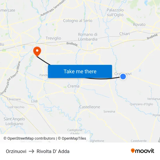 Orzinuovi to Rivolta D' Adda map