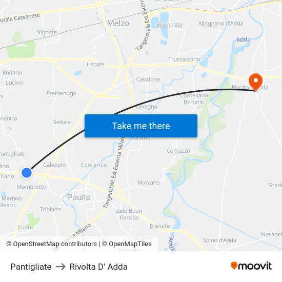 Pantigliate to Rivolta D' Adda map