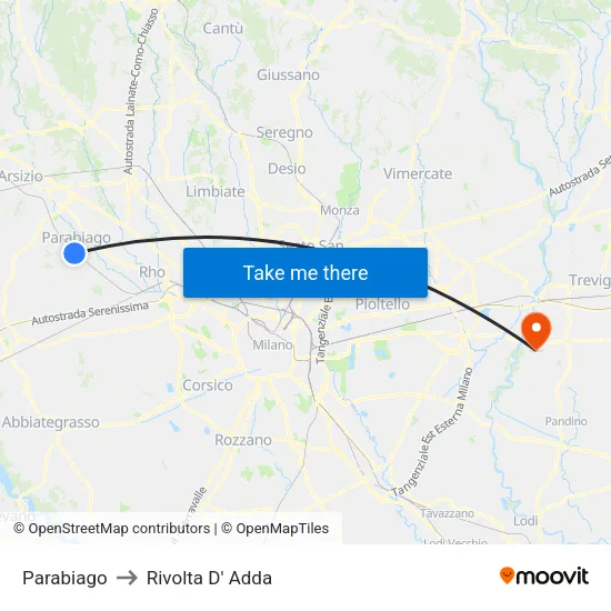Parabiago to Rivolta D' Adda map