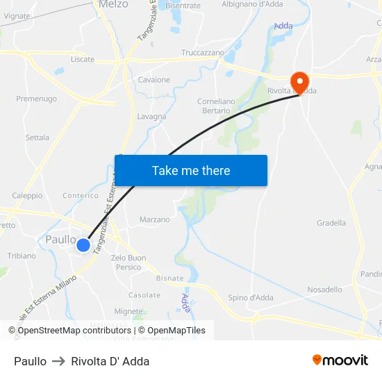 Paullo to Rivolta D' Adda map