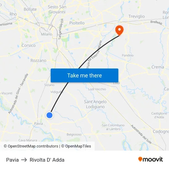 Pavia to Rivolta D' Adda map