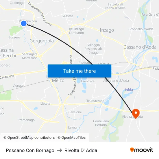 Pessano Con Bornago to Rivolta D' Adda map