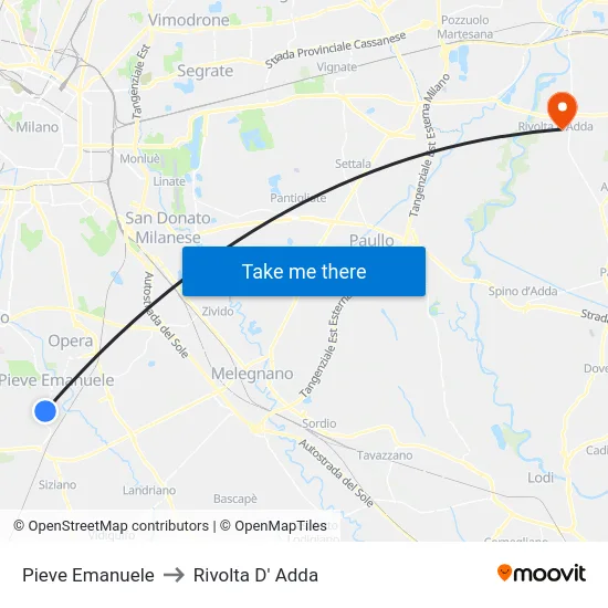 Pieve Emanuele to Rivolta D' Adda map