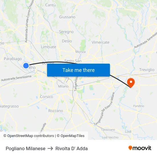 Pogliano Milanese to Rivolta D' Adda map