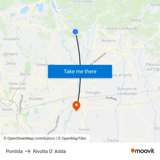 Pontida to Rivolta d'Adda map