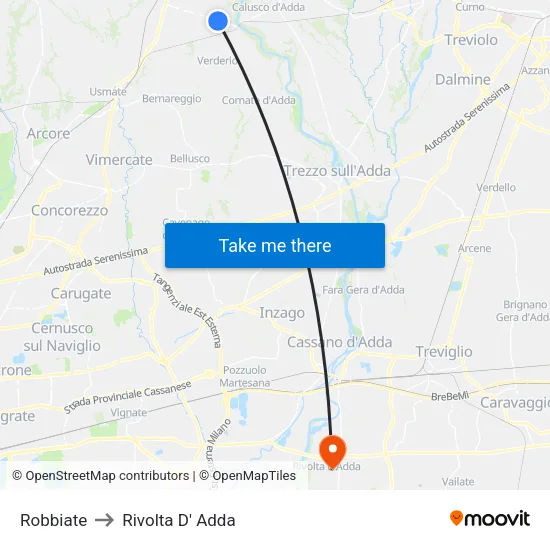Robbiate to Rivolta D' Adda map