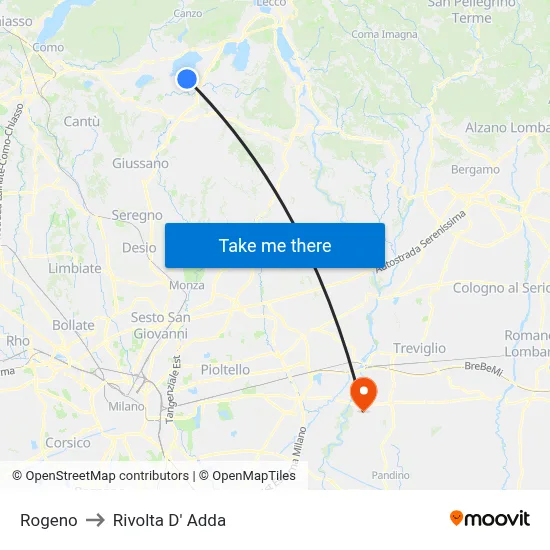 Rogeno to Rivolta D' Adda map