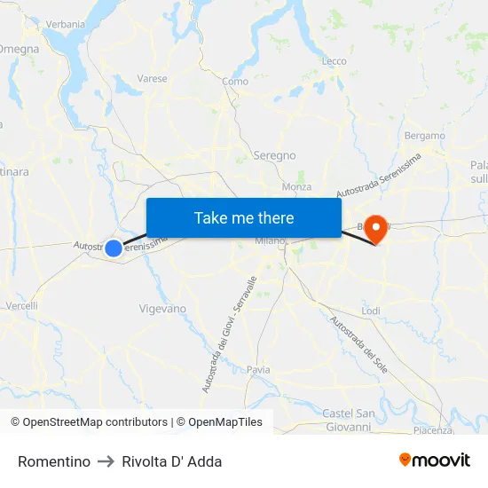 Romentino to Rivolta D' Adda map