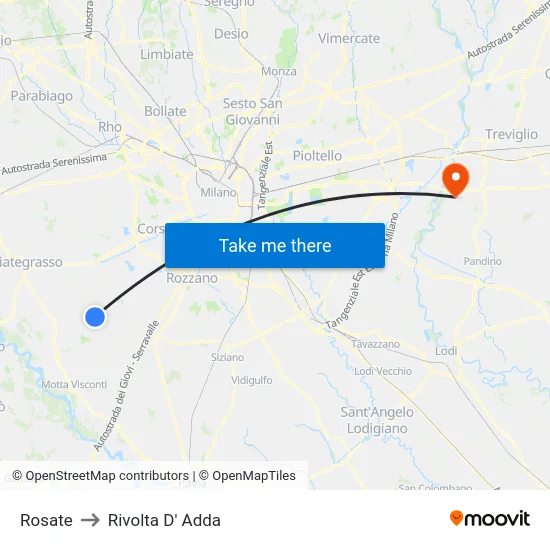 Rosate to Rivolta D' Adda map