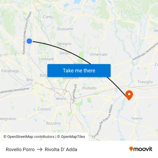 Rovello Porro to Rivolta D' Adda map