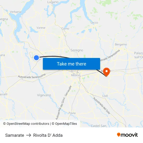 Samarate to Rivolta D' Adda map