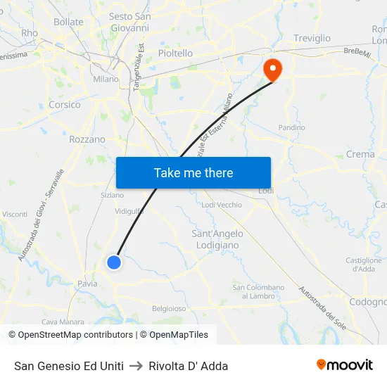 San Genesio Ed Uniti to Rivolta D' Adda map