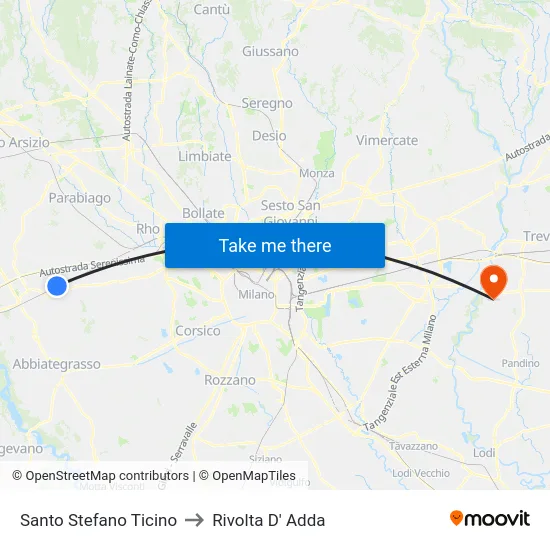 Santo Stefano Ticino to Rivolta D' Adda map