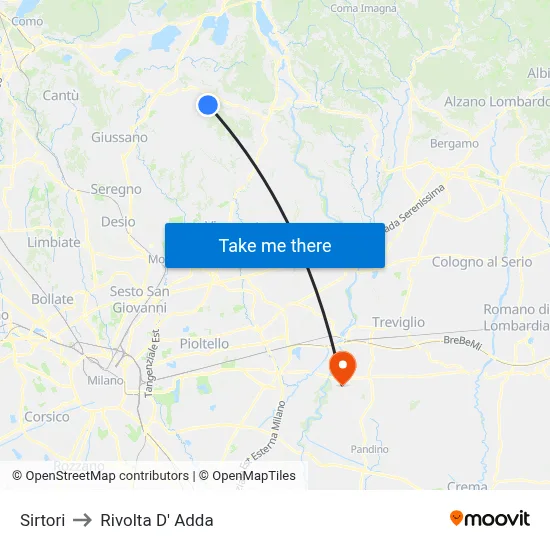 Sirtori to Rivolta D' Adda map