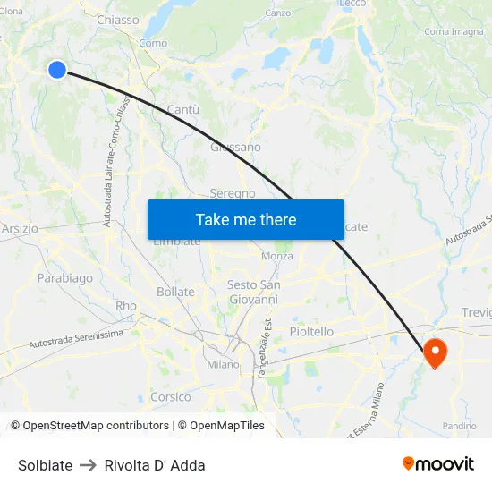 Solbiate to Rivolta d'Adda map