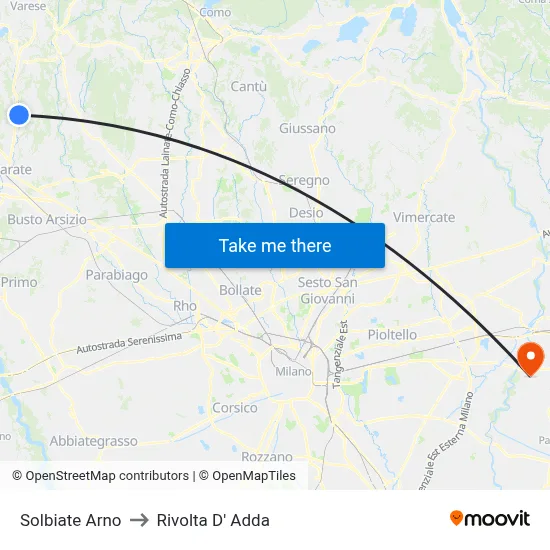 Solbiate Arno to Rivolta D' Adda map