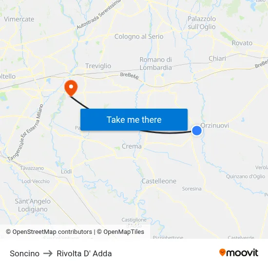 Soncino to Rivolta D' Adda map