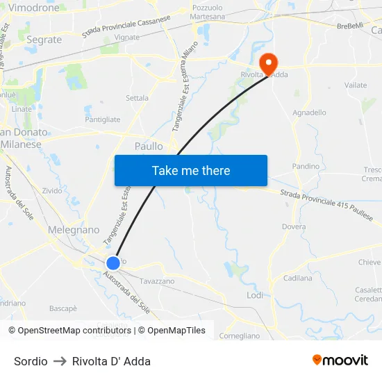 Sordio to Rivolta D' Adda map