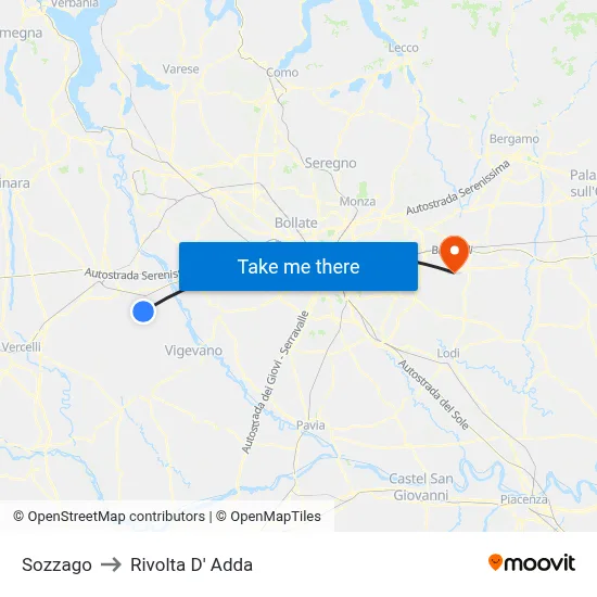 Sozzago to Rivolta d'Adda map