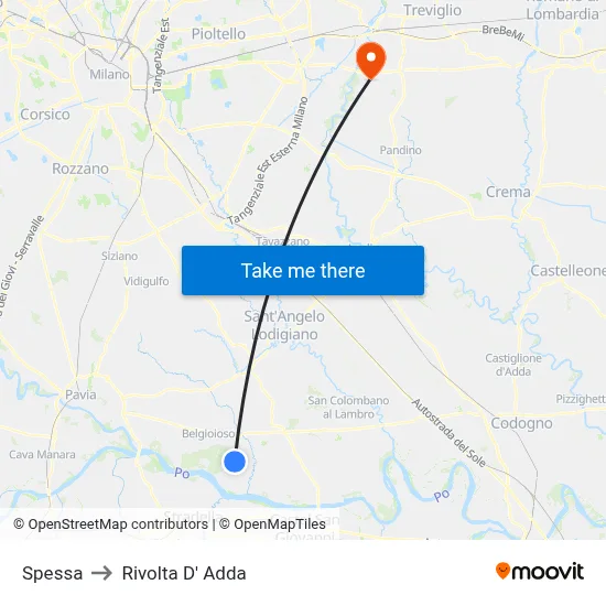 Spessa to Rivolta d'Adda map