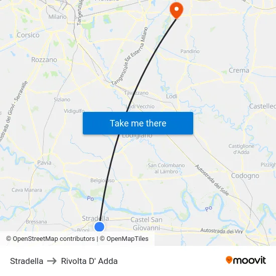 Stradella to Rivolta d'Adda map