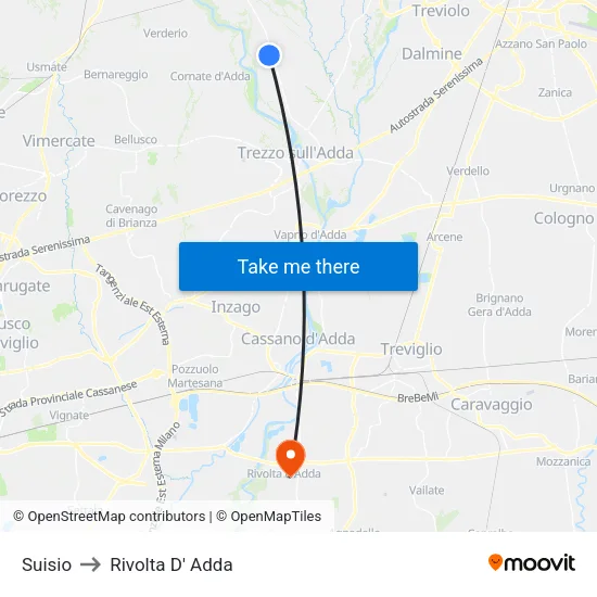 Suisio to Rivolta D' Adda map