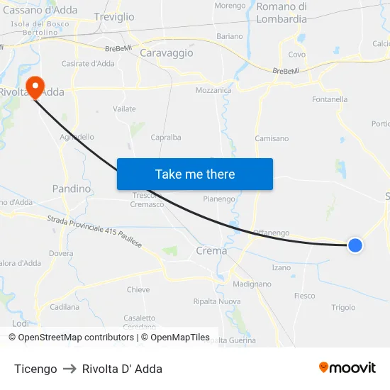 Ticengo to Rivolta d'Adda map