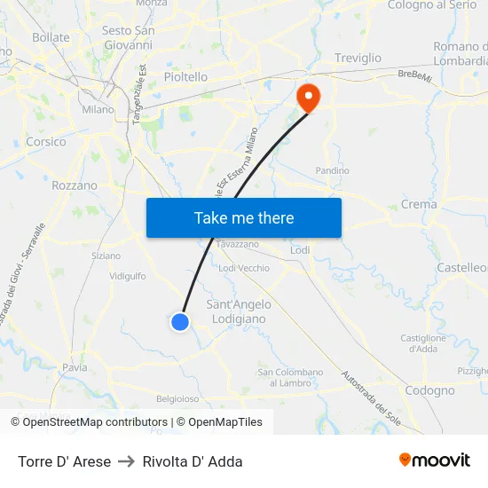 Torre D' Arese to Rivolta D' Adda map