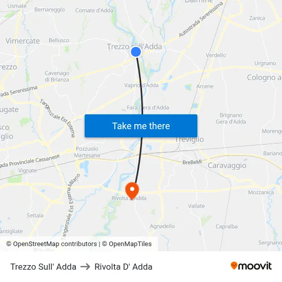 Trezzo Sull' Adda to Rivolta D' Adda map