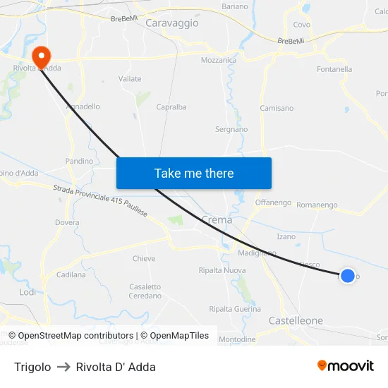 Trigolo to Rivolta D' Adda map