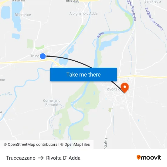 Truccazzano to Rivolta D' Adda map