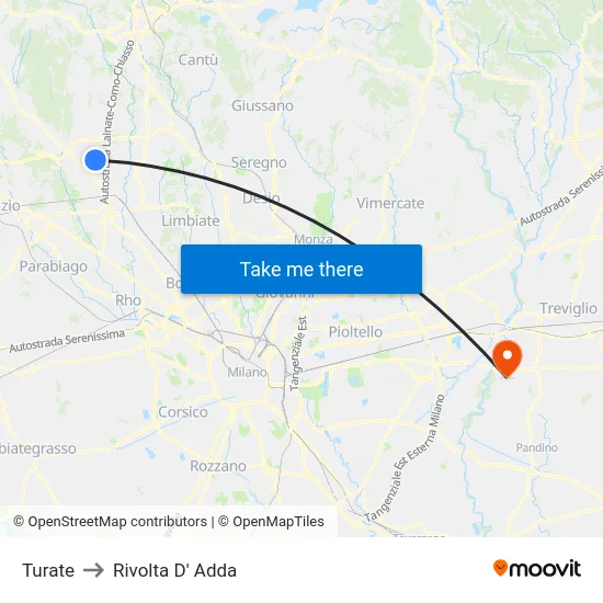 Turate to Rivolta D' Adda map