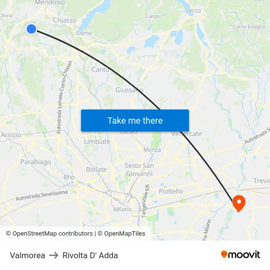 Valmorea to Rivolta d'Adda map
