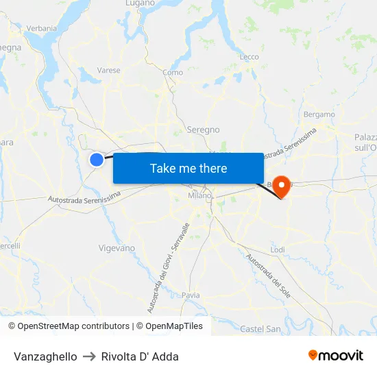 Vanzaghello to Rivolta D' Adda map
