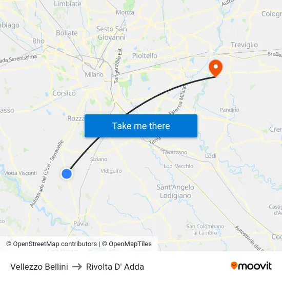 Vellezzo Bellini to Rivolta D' Adda map