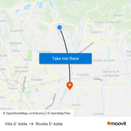 Villa D' Adda to Rivolta d'Adda map