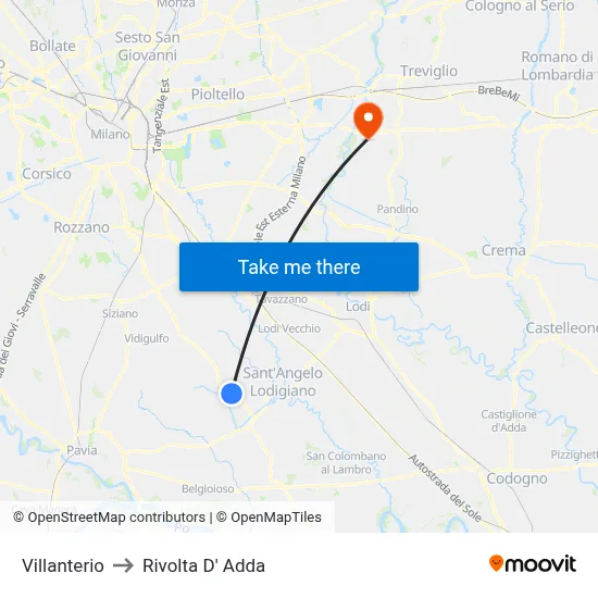 Villanterio to Rivolta D' Adda map