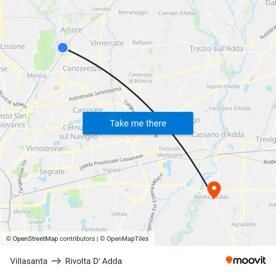 Villasanta to Rivolta d'Adda map
