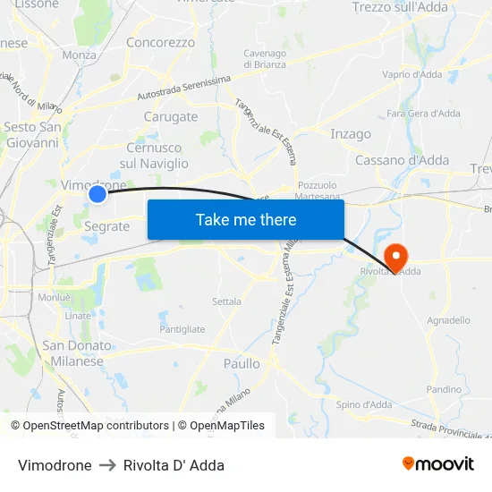 Vimodrone to Rivolta D' Adda map