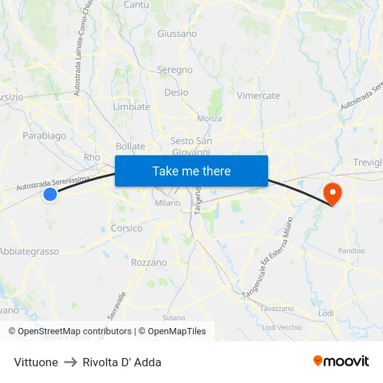 Vittuone to Rivolta D' Adda map