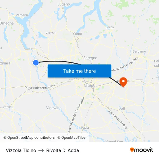 Vizzola Ticino to Rivolta D' Adda map