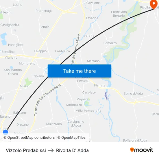 Vizzolo Predabissi to Rivolta D' Adda map