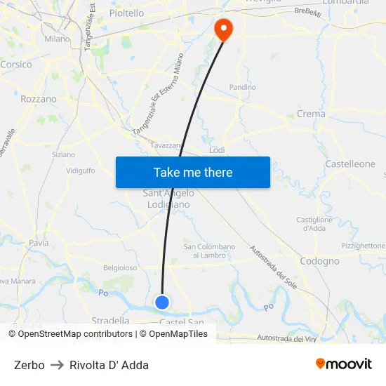 Zerbo to Rivolta d'Adda map
