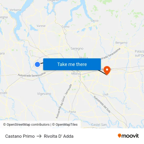 Castano Primo to Rivolta D' Adda map
