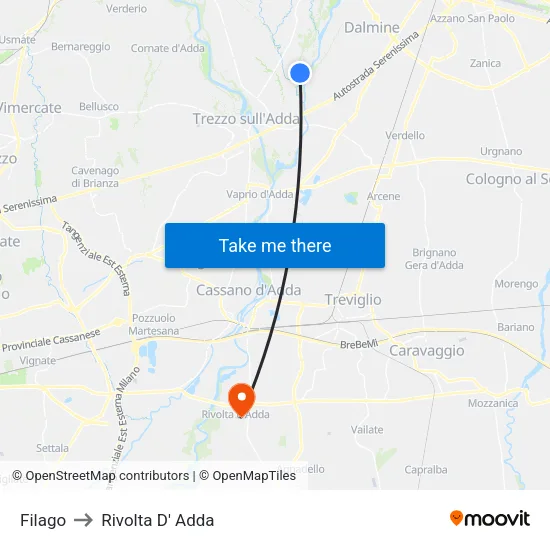 Filago to Rivolta D' Adda map