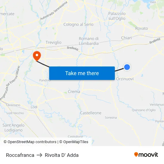 Roccafranca to Rivolta D' Adda map