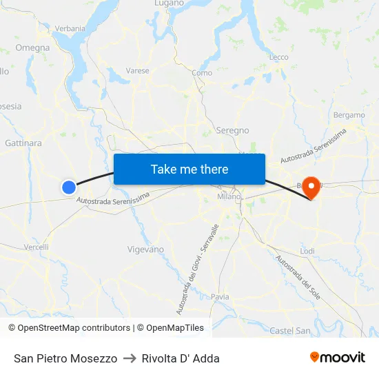 San Pietro Mosezzo to Rivolta D' Adda map